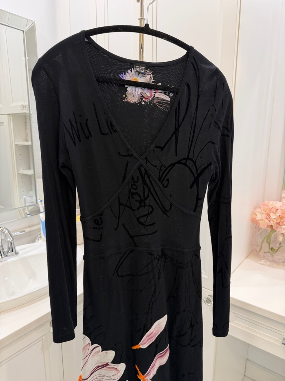 Desigual Black Floral Accent Long Sleeve Dress